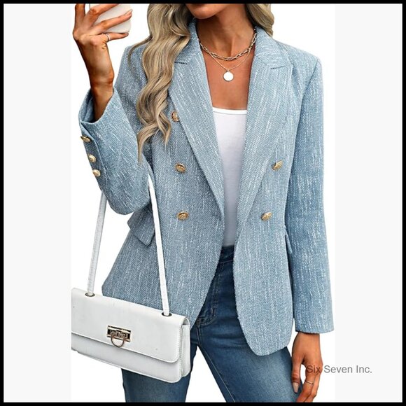 Jackets & Blazers - Double-Breasted Tweed Blazer Slim Fit Business Casual Jacket